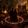 Imagen simbólica del Ritual de Alejamiento Familiar con vela, pétalos y un círculo protector